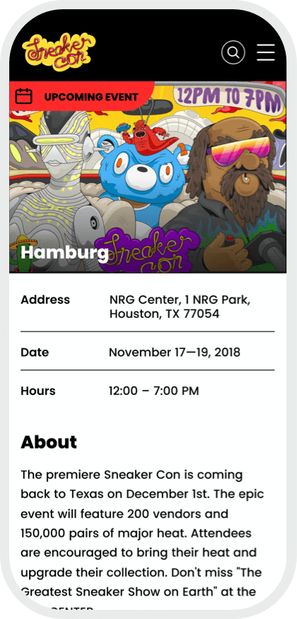 Sneaker Con event mobile page