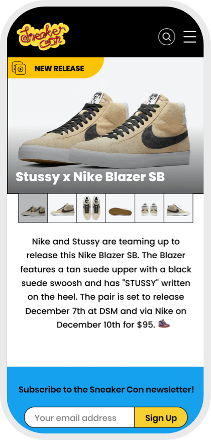 Sneaker Con sneaker release mobile page