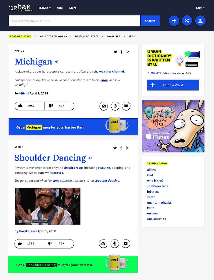 Urban Dictionary Homepage